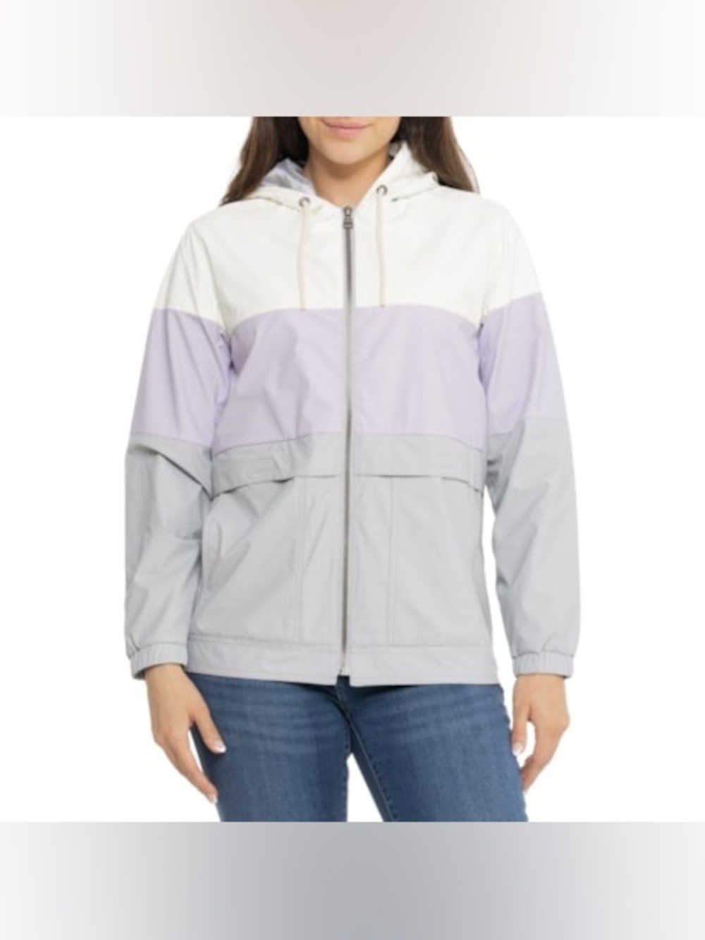 Weatherproof Colorblock Hooded Utility Jacket - Lavender, Gray, White
